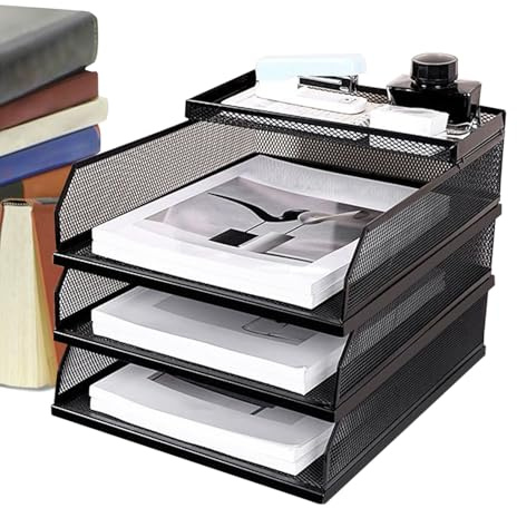 Organizador de archivos de escritorio, organizador de archivos de escritorio de malla, clasificador de papel de malla de varios niveles, suministros de oficina vertical de gran capacidad para cartas