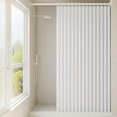 Haoyunll Waffelmuster Faltbarer Duschvorhang Magnetisch, Modern Duschvorhang Anti Schimmel Waschbar für Badezimmer, 220g/m², Weiß, 120x200cm