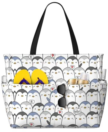 Süße Pinguin-Strandtasche, extra groß, faltbar, Strandtasche für Sandpool, für Damen, Urlaub