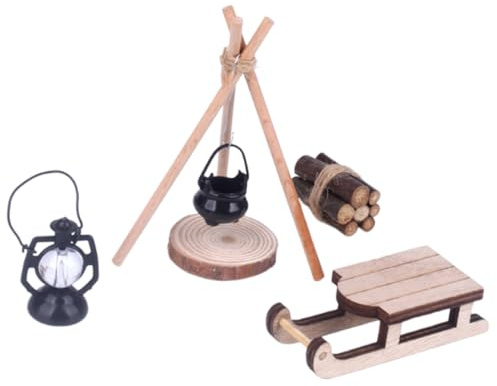 WeddHuis Miniatura Casa delle Bambole Accessori Natalizi, Slitta Elfo in Legno, Camino e Decorazioni Presepe (Colore Legno)