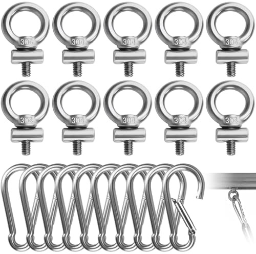 10 Piezas M4 Anillo Rosca Ojal con Mosquetón & Tapones, Pernos Acero Inoxidable 304, Accesorios Carril para Montaje Riel, Juego Ganchos para Toldo, Camping, Barcos, Caravanas, Kayak Fijación