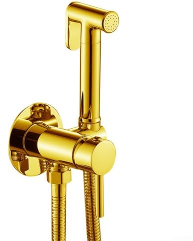 ZiStarlilife Zinc Alloy Bidet Sprayer Set With Adjustable Pressure Toilet Spray Kit With 1.5m Hose and Angle Valve Wall Mounted Handheld Shower for Bathroom (Gold)