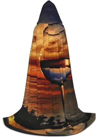 JEJEA Solnedgång vinglas tryck halloween cosplay julfest kläder huva trollkarl rock halloween mantel medeltida renässans