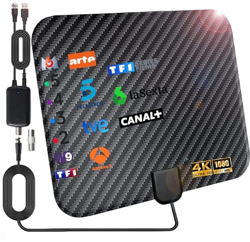 36DBI Antena de TV Interior, 200 km Digital Antena con Amplificador para Canales de TV 1080P 4K para DVB-T DVB-T2