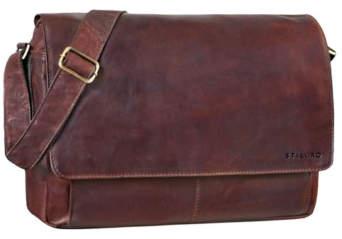 STILORD Como Vintage Umhängetasche Herren Leder Messenger Bag Business Laptoptasche 15,6 Zoll Herren Unitasche Echtleder Schultasche für Büro & Alltag Farbe:ebenholz - braun
