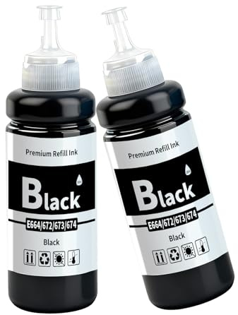 2X 664 T664 Schwarz Tinte 100ML für Epson T664 T6641 Tintenpatronen | für EcoTank ET-2500 ET-2550 ET-2600 ET-2650 ET-3600 ET-4500 ET-4550 ET-14000 ET-15000 ET-16500 L100 L110 L200 L210 L350 L455