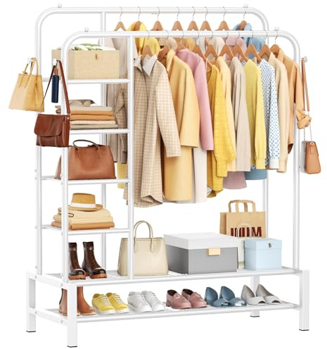 ZHKINGGS Kleiderständer für Schlafzimmer, Kleiderstange 100kg, Weiß | Kleiderstange zum Aufhängen von Kleidung, Aufbewahrungsregalen, doppelter Kleiderständer für Wohnzimmer, Wäsche, Geschäft