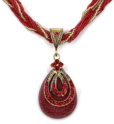 WATEFOER Bohemian Türkis Halskette für Damen Retro Vintage Strass Anhänger Halskette Lang Kette Modeschmuck Geschenke für Muttertag Valentinstag Geburtstag