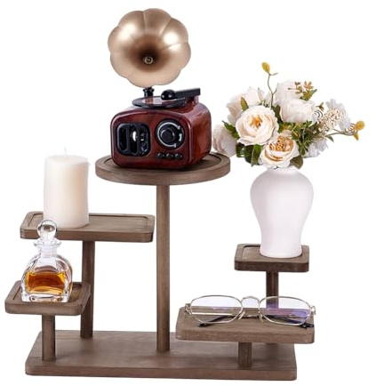 PH PandaHall 5 Layer Wood Riser Stand Tiered Display Stand Jewellery Organizer Holder Tiered Tray Rack Wood Flower Plant Shelf Display for Jewellery Succulent Plants Home Room Party, 30x13x23.6cm