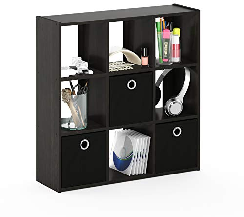 Furinno enkel 9-kub organiserare med fack, liten storlek (monterad enhet mått: 18 cm D x 66 cm B x 66 cm H cm), Espresso/svart