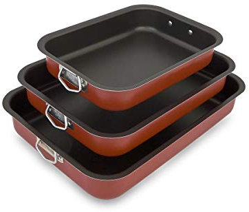 Space Home - 3x Teglia da Forno con Manici - Teglia da Forno Universale - Teglia per Arrostire - Teglie per Infornare - Pirofile da Forno - Pirofile per Arrostire - Rivestimento Antiaderente
