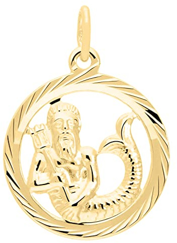 My Gold Damen Herren Kinder Anhänger Sternzeichen (Ohne Kette) Echtes Gelbgold 333 Gold (8 Karat) Ø 15mm Rund Tierkreiszeichen Horoskop Gavno