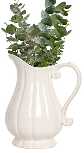 Ivory White Glazed Country Style Pitcher Jug Display Vase