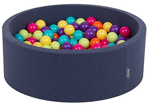 KiddyMoon Bällebad 90X30cm/200 Bälle ∅ 7Cm Bällepool Mit Bunten Bällen Für Babys Kinder Rund, Blau:Hellgrün/Gelb/Türkis/Orange/Dunkelpink/Violet