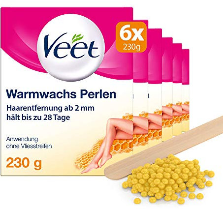 Warmwachsperlen 6er Pack mit Bienenwachs für die Anwendung im Wachserhitzer oder Wasserbad für langanhaltende Haarentfernung 6x Veet Warmwachs-Perlen 230 g