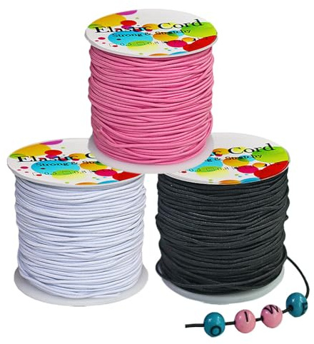 Ewparts Gummiband für Armbänder 1mm 3 Rolles Rosca+Weiß+Schwarz Elastisches Band für Armbänder Elastische Schnur Zur Schmuckherstellung für Perlen, Dehnbare Perlenschnur Gummi Armband Basteln