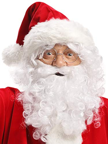 Balinco Weihnachtsmann Set Herren, Nikolaus Bart & Perücke mit Augenbrauen, Weihnachtsmütze & Brille, Kostüm Zubehör, Weihnachten & Nikolaus, Karneval