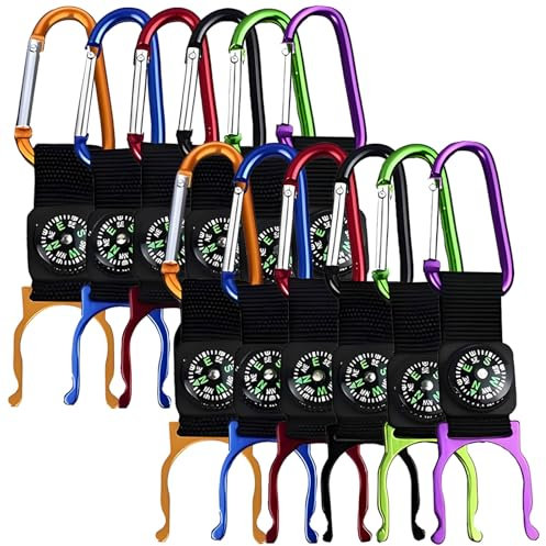 Liwein Karabiner Haken Minikompaß,Tragbarer Wasserflasche Getränk Buckle Haken Halter Schlüsselanhänger Selbsthemmung Kompass Schlüsselbund für Wandern Camping Reisen Außen (12)