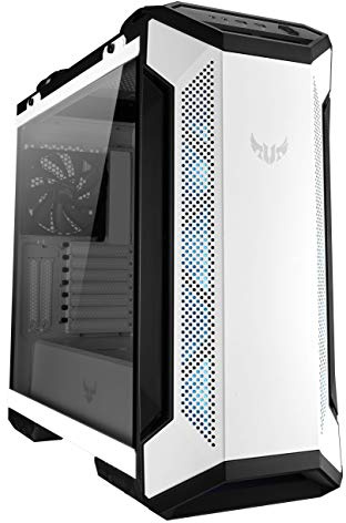 ASUS TUF Gaming GT501 Boîtier Tour d'ordinateur, pour Cartes mères EATX, 2 Panneaux Avant USB 3.1, Verre trempé fumé, en Acier, Quatre emplacements pour Ventilateurs, édition Blanche, Taille Moyenne