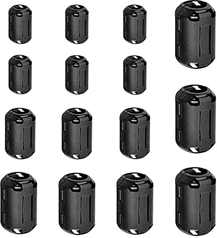 QitinDasen 15Pcs Schwarz Ferrit Ringkern Kabel-Clip Set, Ferrite Ring Core, RFI EMI Rauschunterdrückung, EMI Entstörfilter Ferritfilter, Klappferrit Ferritkern Kabelklemme (3.5mm 5mm 7mm 9mm 13mm)