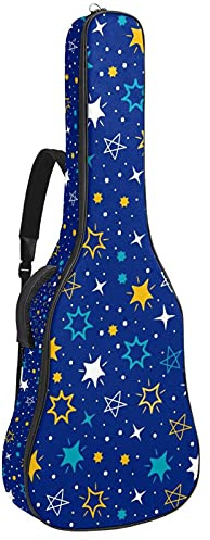 107 cm Gitarrentasche Gitarrentasche Rucksack für E-Gitarre, Akustik-Bass, Konzertgitarre, Ukulele, Mandoline, voll gelb weiße Sterne