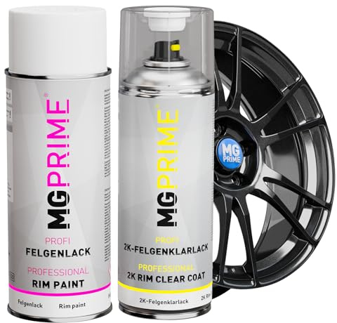 MG PRIME Kit Premium 2K vernis pour jantes en Gris brillant peinture acrylique vernis clair pour jantes aérosol bombe de peinture automobile 400 ml