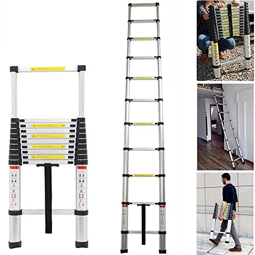 3,2m Teleskopleiter aus Hochwertigem Aluminium, Ausziehleiter mit 11 Sprossen Robust Anlegeleiter Loftleiter Mehrzweckleiter 150 kg Tragkraft, EN131