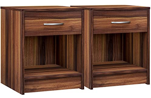CASARIA® Set 2 Mesitas de Noche con Cajón 50x40x35cm para Cama Mueble Dormitorio Mesilla de Noche Mesa Auxiliar Compartimento Abierto Asa Cromada