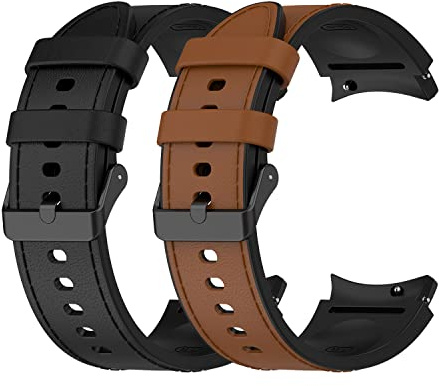Echtes Lederarmband für Samsung Galaxy Watch 7/Watch6/Watch 5 Pro/Watch4 40mm 44mm Silikonarmband für Galaxy Watch 6/4 Classic Ersatzarmband 2er-Pack