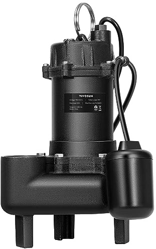 VIVOSUN 1 HP Submersible Sewage/Effluent Pump, 5220 GPH, Cast Iron Sump Pump with Automatic Adjustable Float Switch & 2'' NPT discharge, Perfect for Sewage System, Septic Tank, Basement