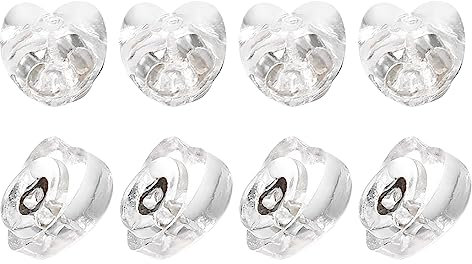 QUARKZMAN 8Stk Silikon Ohrring Rücken Weich Klar Ohrring Stopfen Ersatz Herzform Ohrring Rücken für Nieten Fischhaken Ohrringe 3.8mm Silber