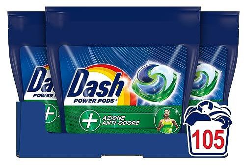 Dash Power Pods Detersivo Lavatrice In Capsule, 105 Lavaggi (35x3), Azione Anti-Odore, Combatte I Cattivi Odori, Efficace Anche A Freddo E In Cicli Brevi