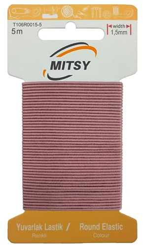 MITSY Slitstarka Runda Gummiband för Sömnad, Bredd 1,5 mm, 5 m, Rosa, Stark Runda Gummisnodd för Gummibyxor, Hushåll Gör-Det-Själv, Hantverk, Tyger för Sömnad
