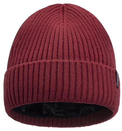 Ocatoma Beanie for Men Women Winter Cuffed Hat with Warm Lining Soft Ski Hat Unisex Cap Gifts for Men Women Wine red