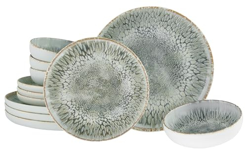 CreaTable, 21622, Serie Uno Volcano, 12-teiliges Geschirrset, Teller Set aus Steinzeug, spülmaschinen- und mikrowellengeeignet, Made in Portugal