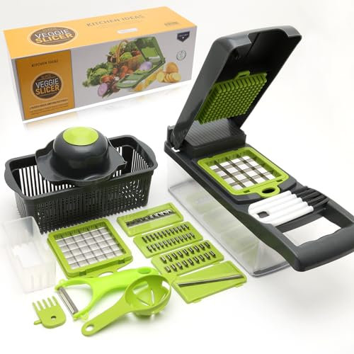 16 in 1 Gemüseschneider Manueller, Sicherer Mandoline Gemüsehobel Zerkleinerer, Leicht zu Reinigender, Multifunktionaler Gemüse Schneider für Zwiebeln, Kartoffeln, Karotten