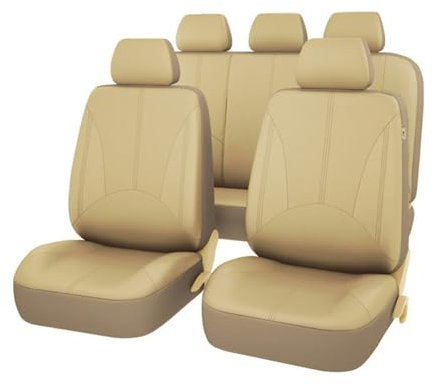 KYhats Auto Speziell Sitzbezüge Full für Skoda Fabia 2000-2023 2024 Autositzbezüge Set Pu Leder wasserdichte Sitzbezügesets Sitzschoner Innere Zubehör,Beige Style