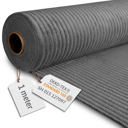 DreamRoots Cord Stoff Meterware Gewicht 380 g/m2 - Polsterstoff Cord Meterware 140 cm breit - Möbelstoff - Breitcord Frost Gray 1M