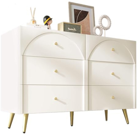 HYUB Kommode, Sideboard mit 6 Schubladen und Arbeitsplatte, Komodenschrank, Mehrzweckschrank mit Großer Stauraum, für Schlafzimmer Wohnzimmer Esszimmer, Aufbewahrungsschrank, Weiß, 120x40x85cm