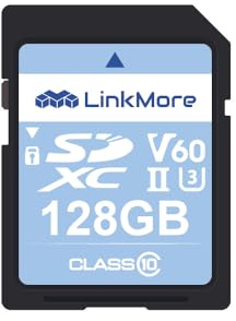 LinkMore XV26 128GB SDXC UHS-II Card UHS-II SD Card, C10, U3, V60, SD Card for Digital Camera, Drone Support 4K 8K Video, Camera Memory Cards up to 250MB/s Read Speed, 100MB/s Write Speed