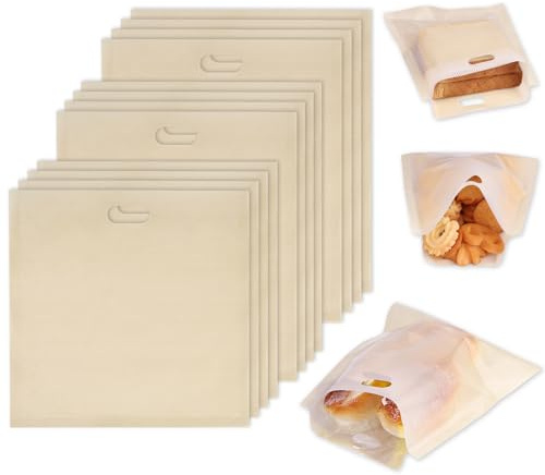VGOODALL 12 Pack Reusable Toaster Bags, 3 Sizes Non Stick Heat Resistant Sandwich Bags Easy to Clean for Grilled Cheese Sandwiches