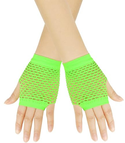 Fingerlose Netzhandschuhe Damen Kurze Mesh Handschuhe Fischnetz Handschuhe Halb Finger Karneval Party Handschuhe Stretch Fishnet Gloves 80er Jahre Retro Party Tanz Disco Kostüm (Mint Green, One Size)