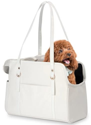 Lasaviin Hundetragetasche, modische Leder-Haustiertragetasche mit Taschen, von Fluggesellschaften zugelassene weiche Hundetragetasche für Welpen, Katzen, Hunde, Weiß
