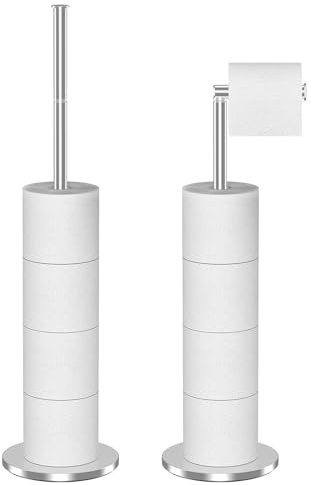 Vinsani Freestanding Toilet Roll Holder for 5 Spare Rolls, Stainless Steel | Anti-Slip Heavy Base Bathroom Toilet Paper Roll Holder, Waterproof & Rustproof, No Drilling Required - Silver