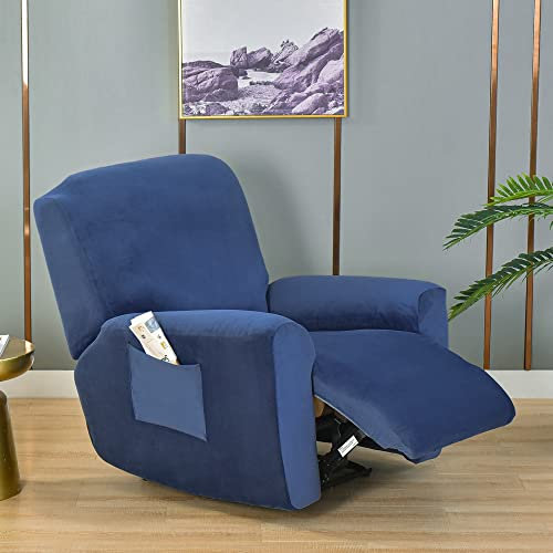 Chickwin Sesselschoner für Relaxsessel, 1 Sitzer Fernsehsessel Bezug mit Taschen Elastisch Sesselschoner für Fernsehsessel, Einfarbig Sesselschoner mit Armlehne (Blau)