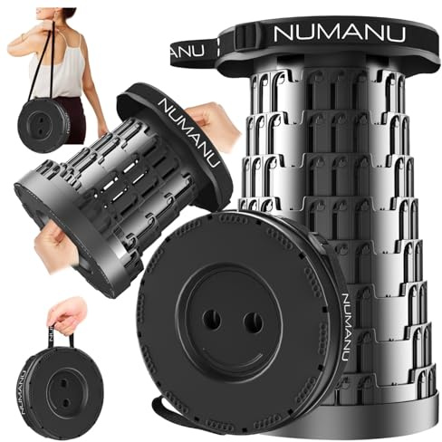 NUMANU 2026 uppgraderad hopfällbar pall, max 280 kg 6,3 cm – 45 cm H justerbar bärbar hopfällbar pall för vuxna, infällbar hopfällbar teleskopstol campingstol eller fotstöd (1 x hård sits)