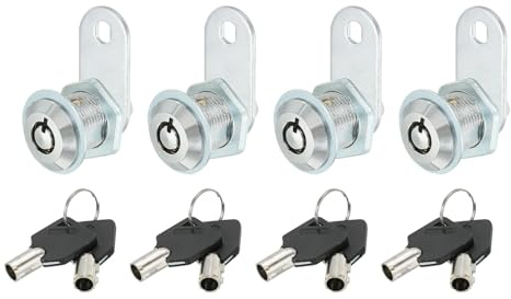 PATIKIL Cabinet Cam Lock with Key, 4 Pack 4/5(20mm) Keyed Alike Cam Lock Cylinder Zinc Alloy Chrome Drawer Locks Tubular Cam Removable Key for Doors Drawer Cabinet
