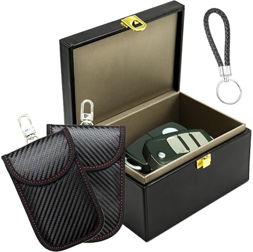 Boîte anti - RFID clé voiture ensemble avec etui RFID, boitier bloc signal protection RFID de sécurité clé télécommande voiture accès sans clé contrôle distance de piratage, avec 1 porte - clés