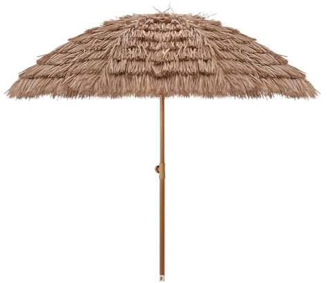 Sombrilla hawaiana de paja 3M para exteriores con función de inclinación para jardín, piscina, balcón, altura ajustable y fácil instalación
