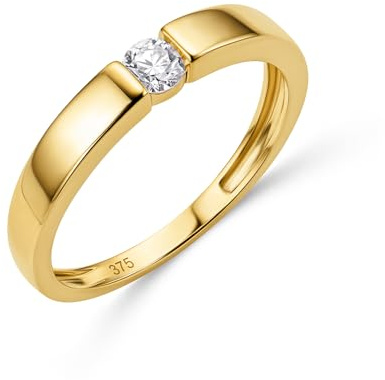 MIORE Schmuck Damen, Verlobungsring Damen, Ring Gold 375 9kt mit Diamant 0.15 Ct in Spannungsfassung, Echt Gold Damenring, Goldring, Ring Damen, Damenschmuck Handgemacht